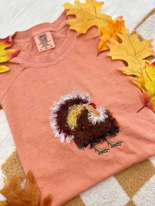 PREORDER Fluffy Turkey Embroidered Appliqué Crew/ Tee