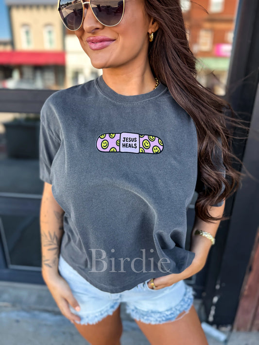 Jesus Heals Boxy Graphic Tee on Pepper