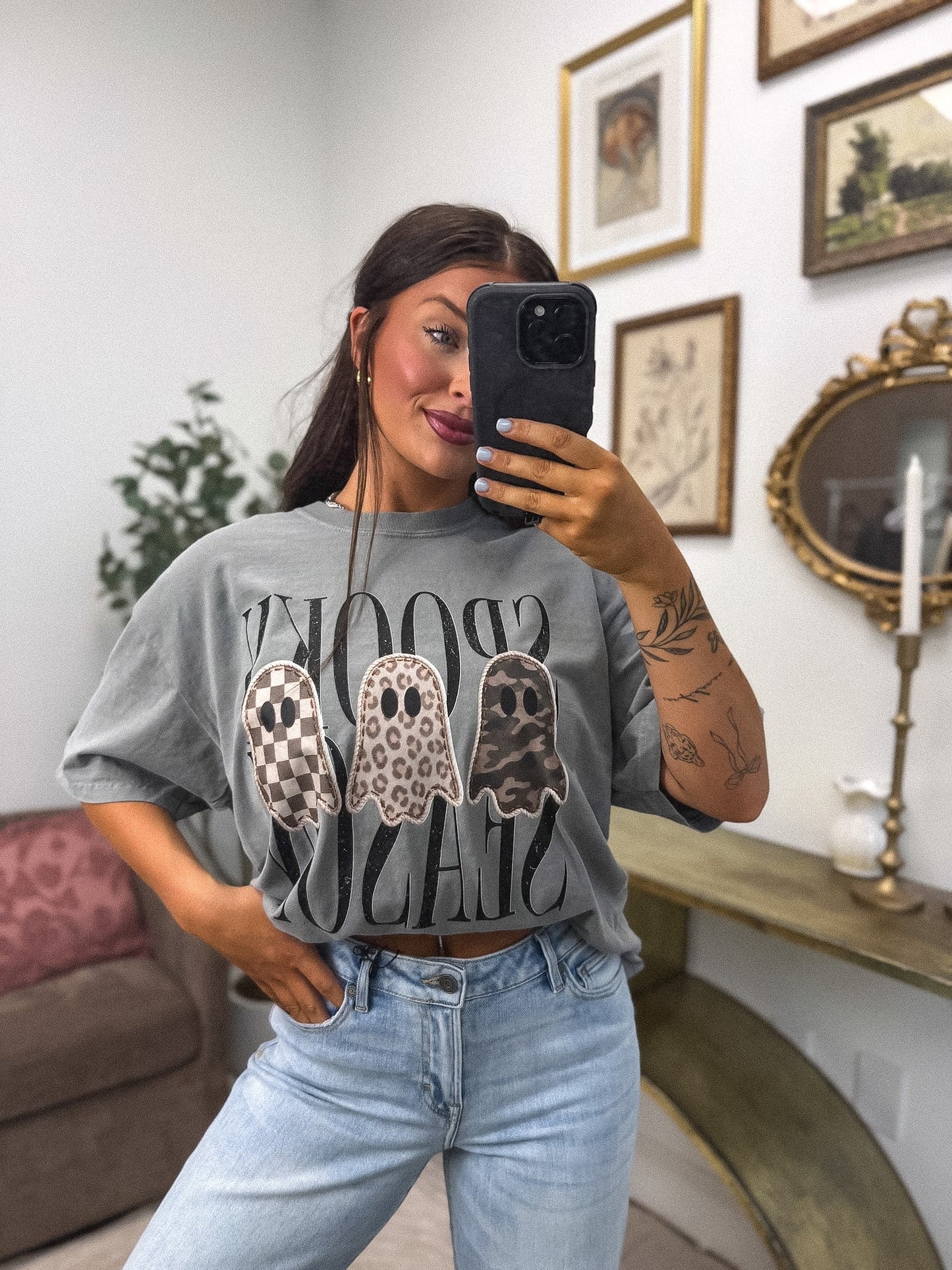 Spooky Season 3 Boujee Ghosts Graphic Tee on Grey *final sale*