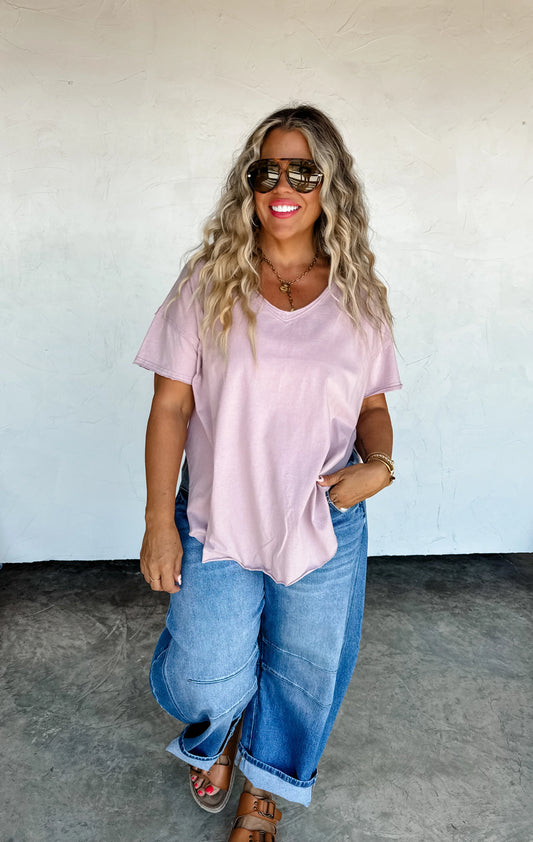 PREORDER/ free ship— Joey V-Neck Washed Cotton Boyfriend Tee