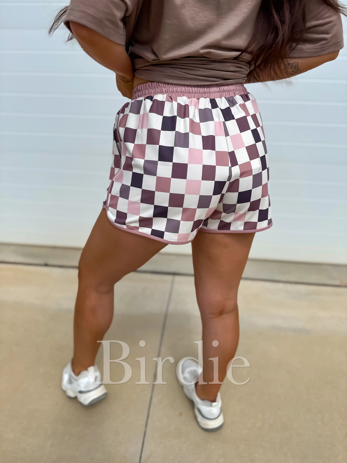 Birdie Active Shorts in Mulled Berry Checkered