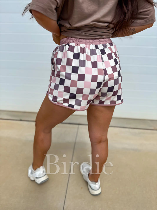 Birdie Active Shorts in Mulled Berry Checkered