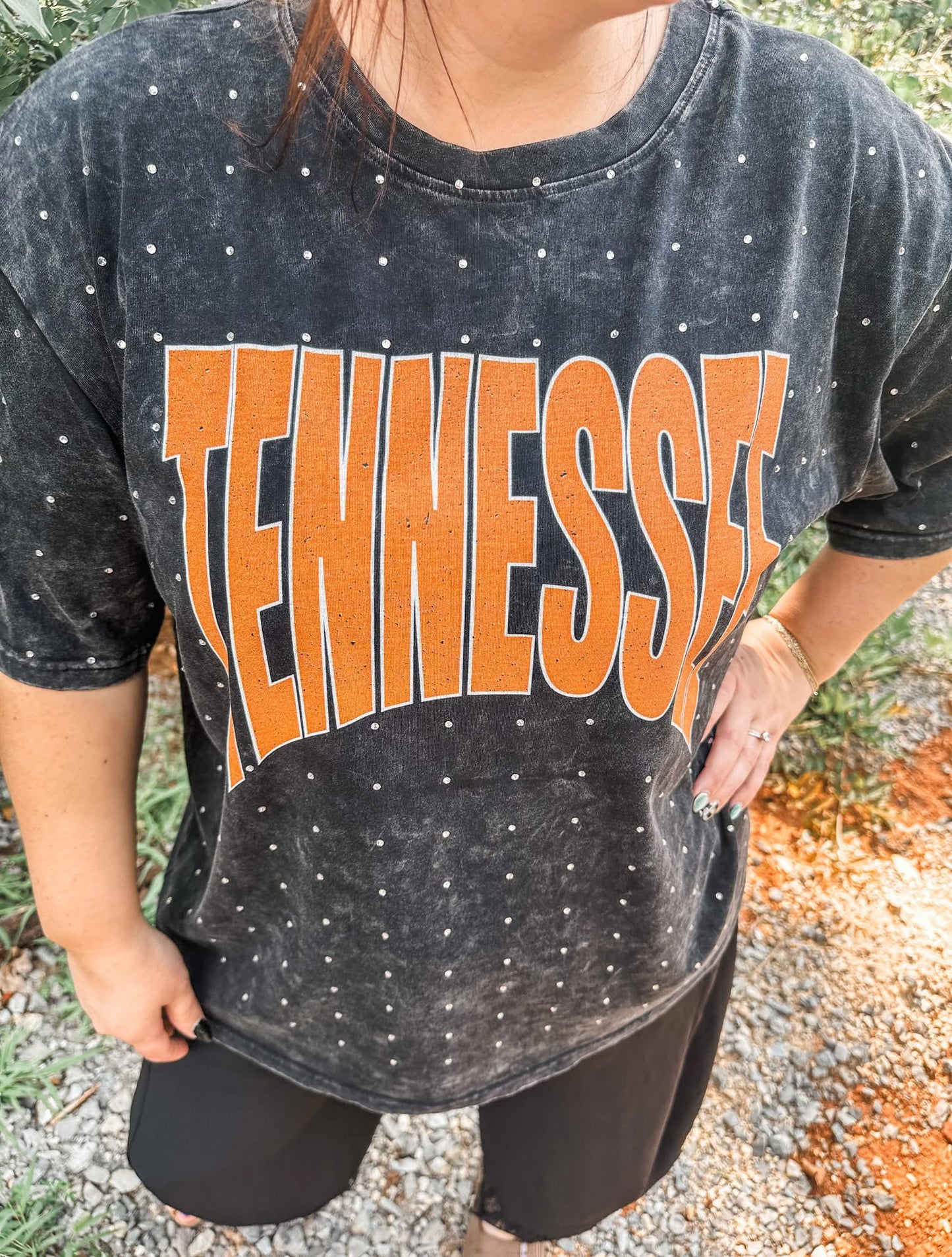 Tennessee Rhinestone Acid Washed Tee