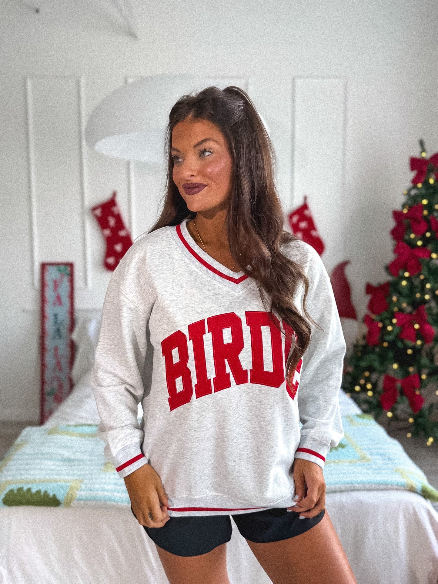 PREORDER Birdie Aspen Varsity V-Neck Pullover in Heathered Snowfall
