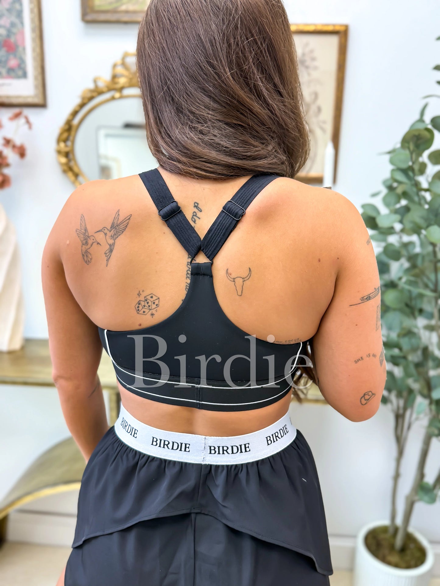 PREORDER Birdie Contrast Racerback Sports Bra in Black