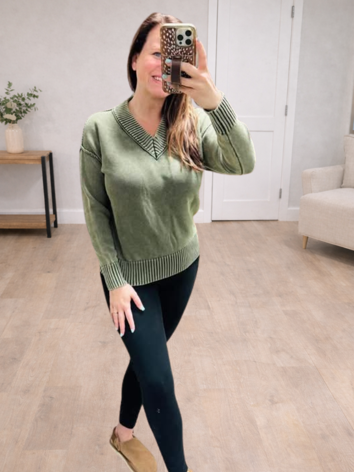 Mineral Wash V Neck Sweater