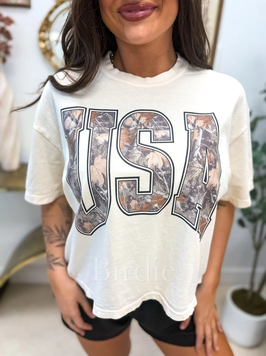 Camo USA Boxy Graphic Tee on Ivory