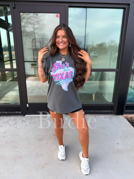 She’s From Texas Pink + Blue Graphic Tee on Pepper