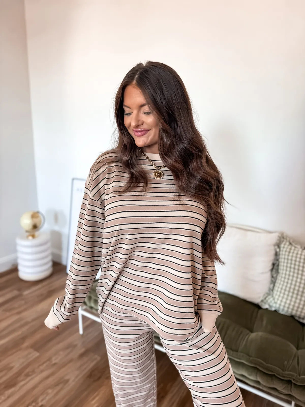 Birdie Long Sleeve Stripe Set in Cinnamon Sugar (Sold as Set)