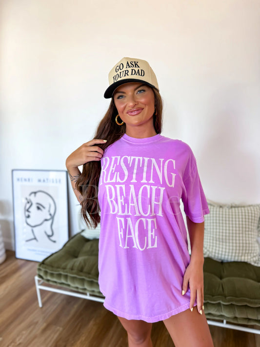Resting Beach Face Graphic Tee on Neon Violet