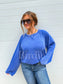 PRE-ORDER Birdie Ash Wash Raglan Loose Banded Pullover In Wine & Sonic Blue