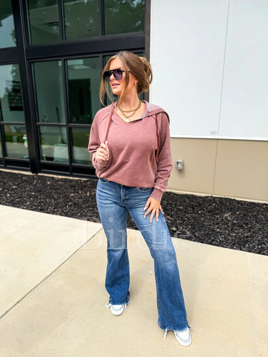 PRE-ORDER Birdie Split Neck Rounded Hem Ash Wash Pullovers