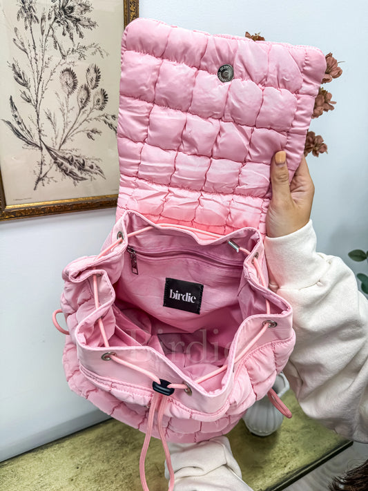 Birdie Quilted Backpack in Pink