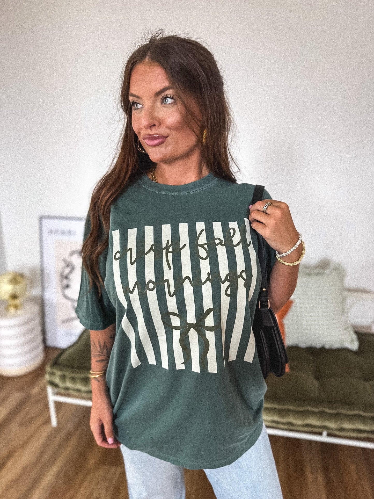 Crisp Fall Morning Graphic Tee on Blue Spruce *final sale*