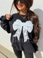 Lace Bow Graphic Crewneck Sweatshirt on Black