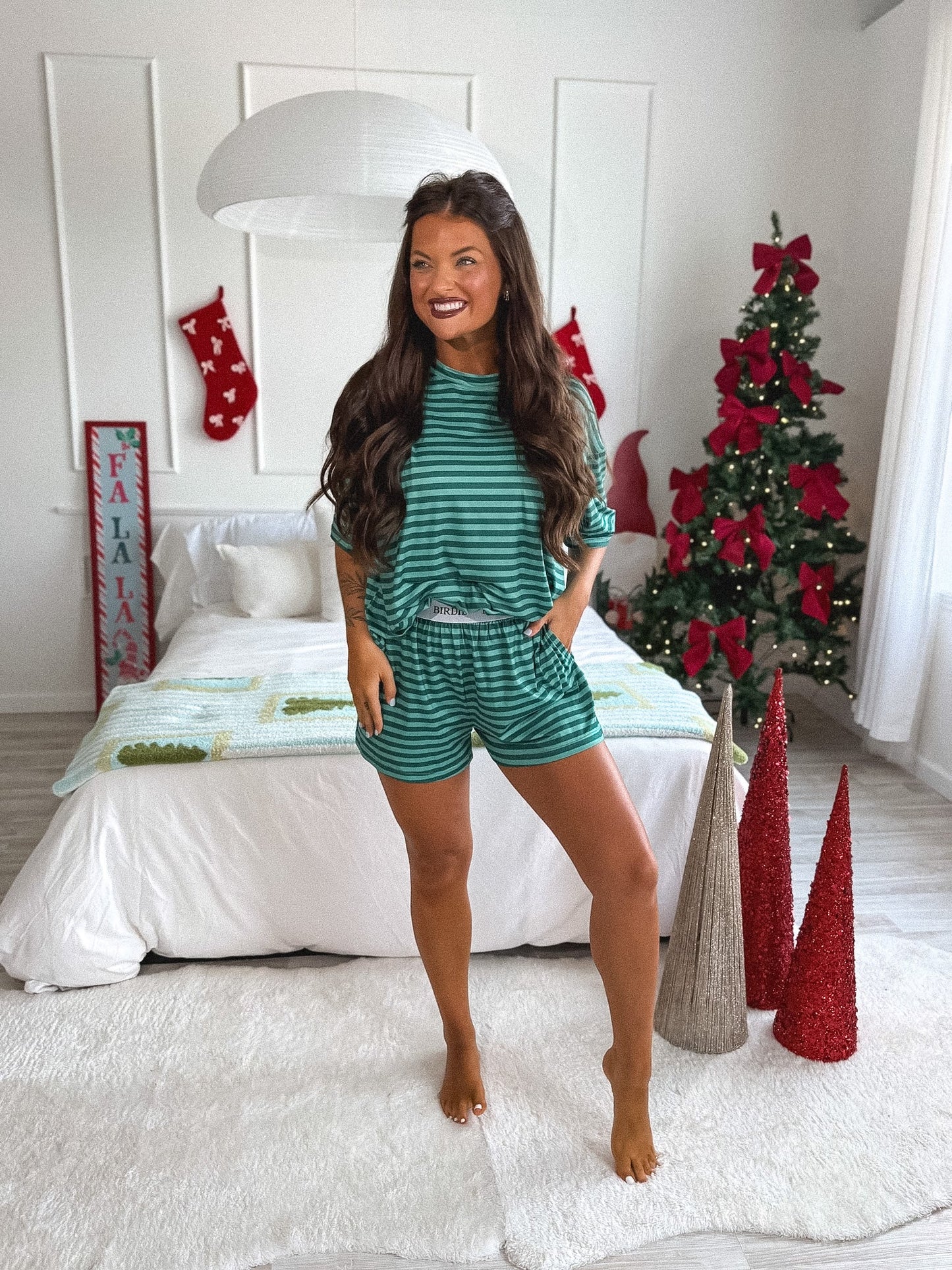 PREORDER Birdie Tee Boxer Short Set in Fir Real Stripe (Sold as Set)