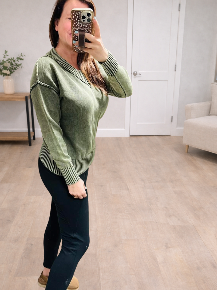 Mineral Wash V Neck Sweater