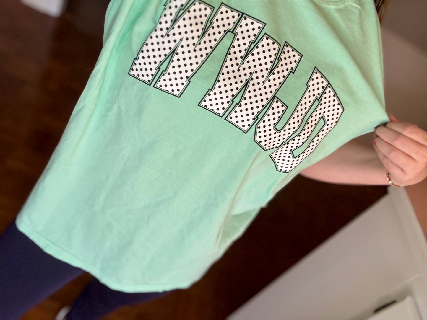 WWJD White with Black Polka Dots Graphic Tee on Island Reef
