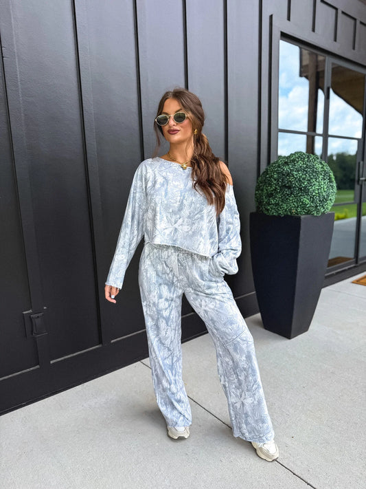 PREORDER Birdie Free Flow Off Shoulder Top in Silver Skies Camo