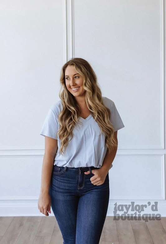 V Neck Bubble Tee/ Color: Skyway
