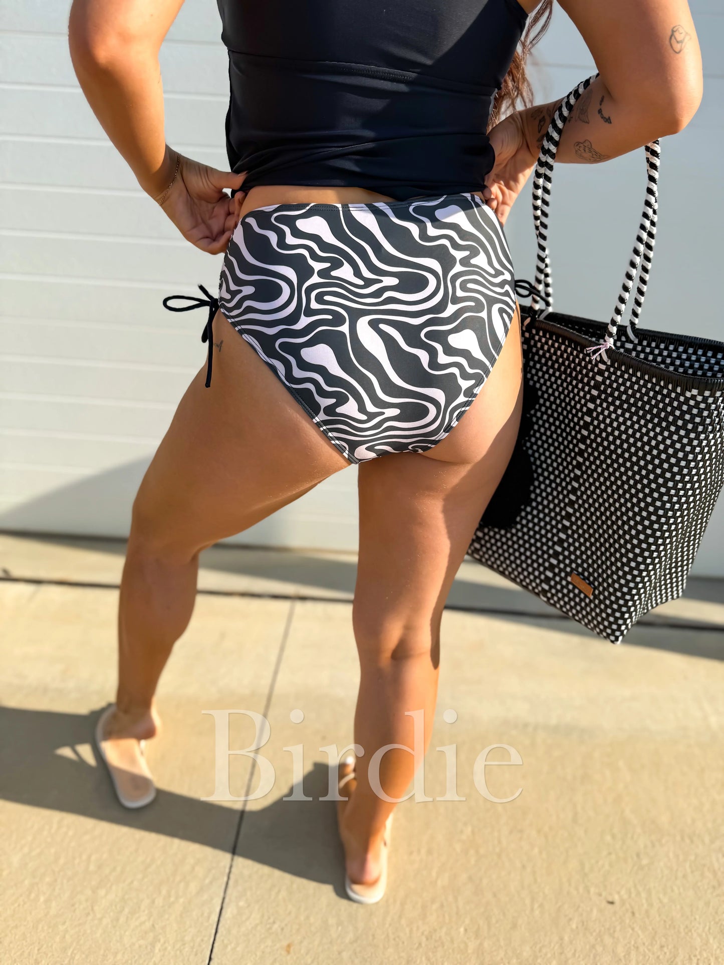 Birdie Cool Girl Classic Tankini Swimsuit in Black Obsidian Waves (Sold as Set)