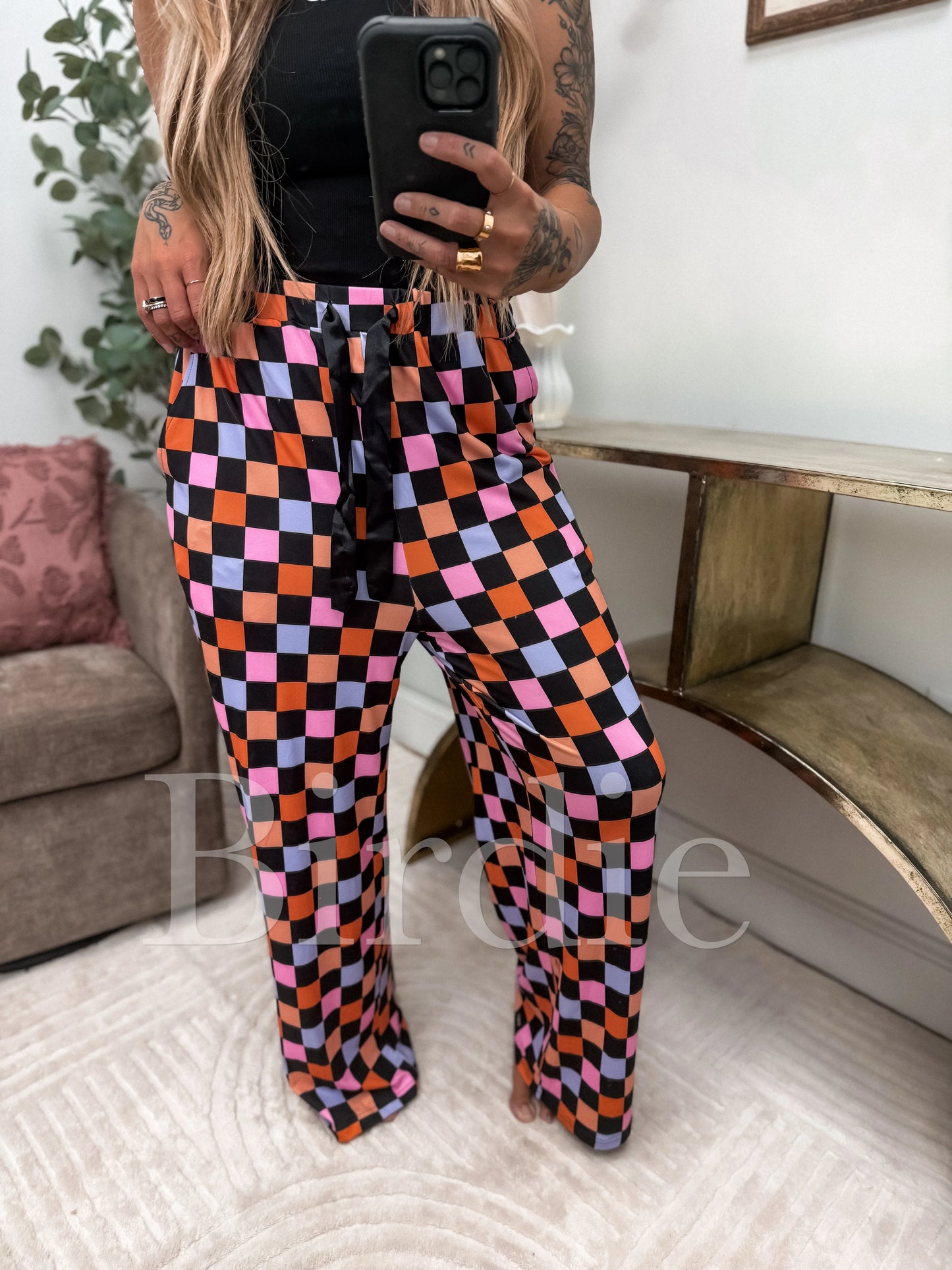 Birdie Stretchy Lounge Pants 2.0 in Candy Corn Checkered