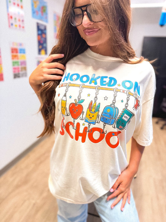 Hooked on School Graphic Tee on Ivory *final sale*