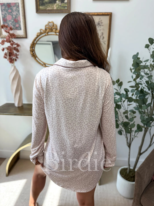 PREORDER Birdie Long Sleeve Sleep Dress in Honey Leopard