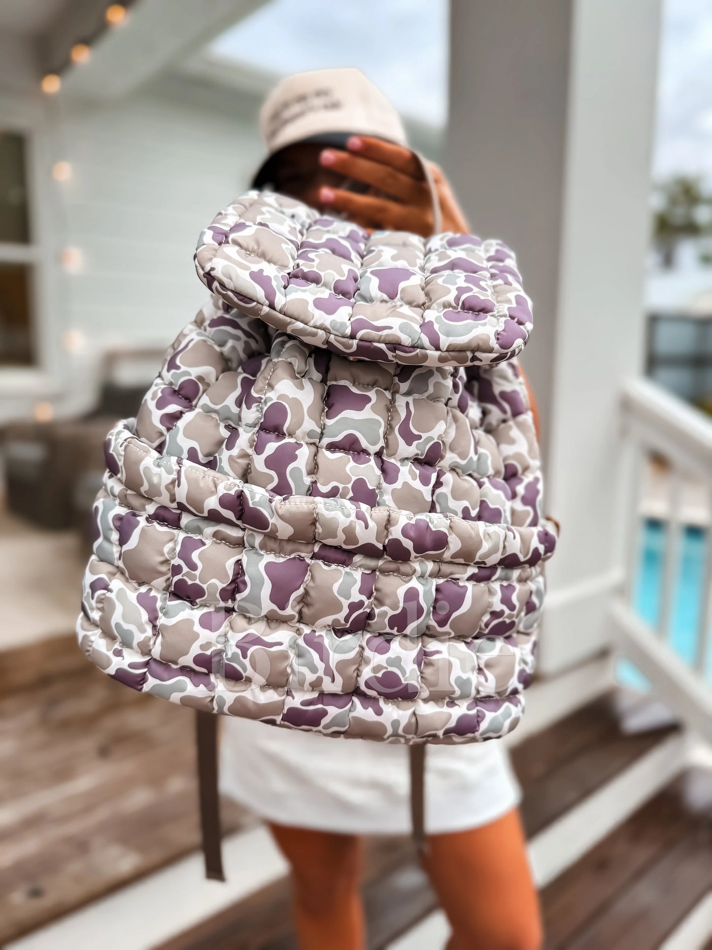 Birdie Quilted Backpack in Duck Camo