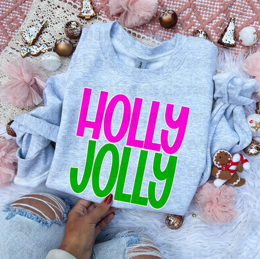 Pink & Green Holly Jolly Crew/ Tee