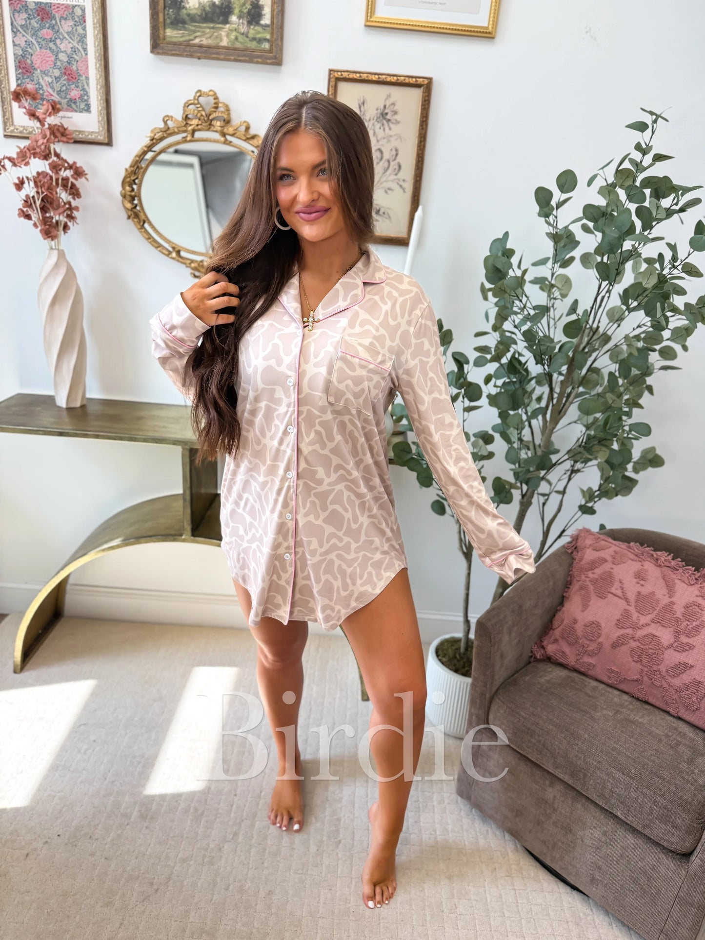 PREORDER Birdie Long Sleeve Sleep Dress in Bare Marsh Camo
