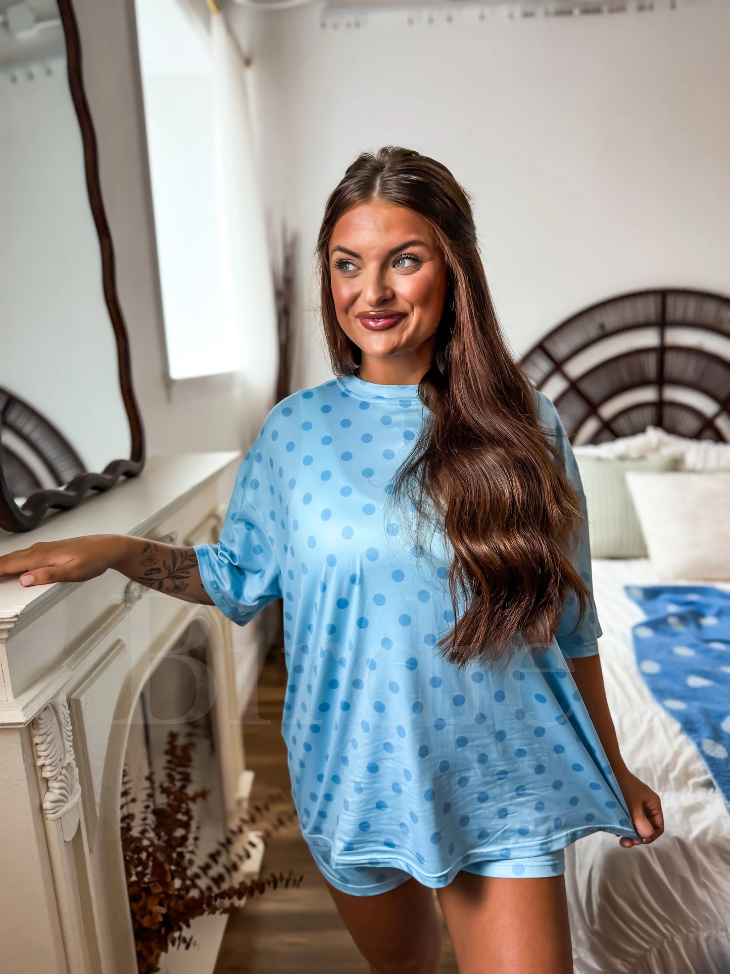 PREORDER Birdie Tee Boxer Set in Powder Blue Dot (Sold as Set)