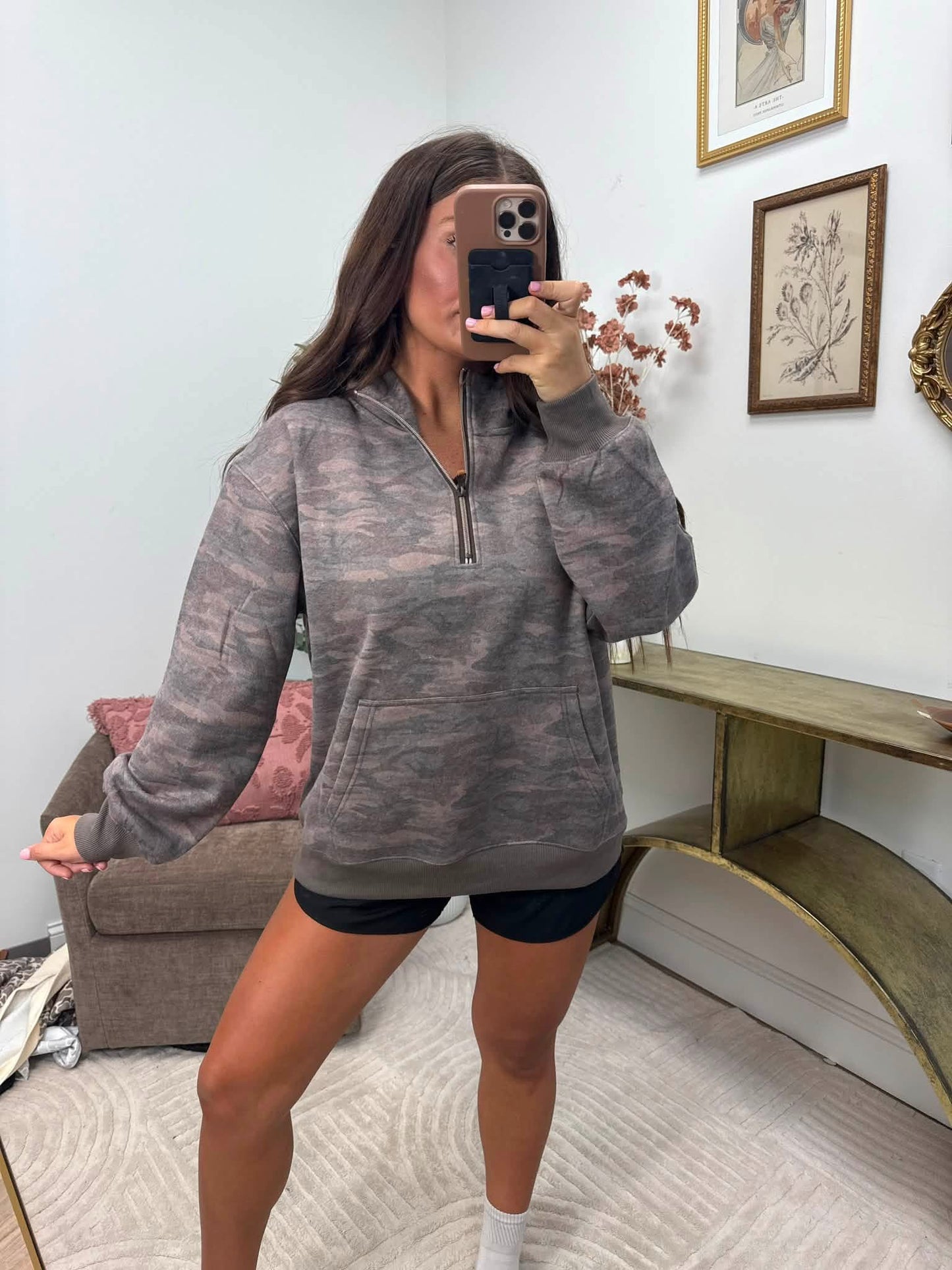 PREORDER Birdie Comfort Weight Quarter Zip Pullover in Smoked Oak Camo