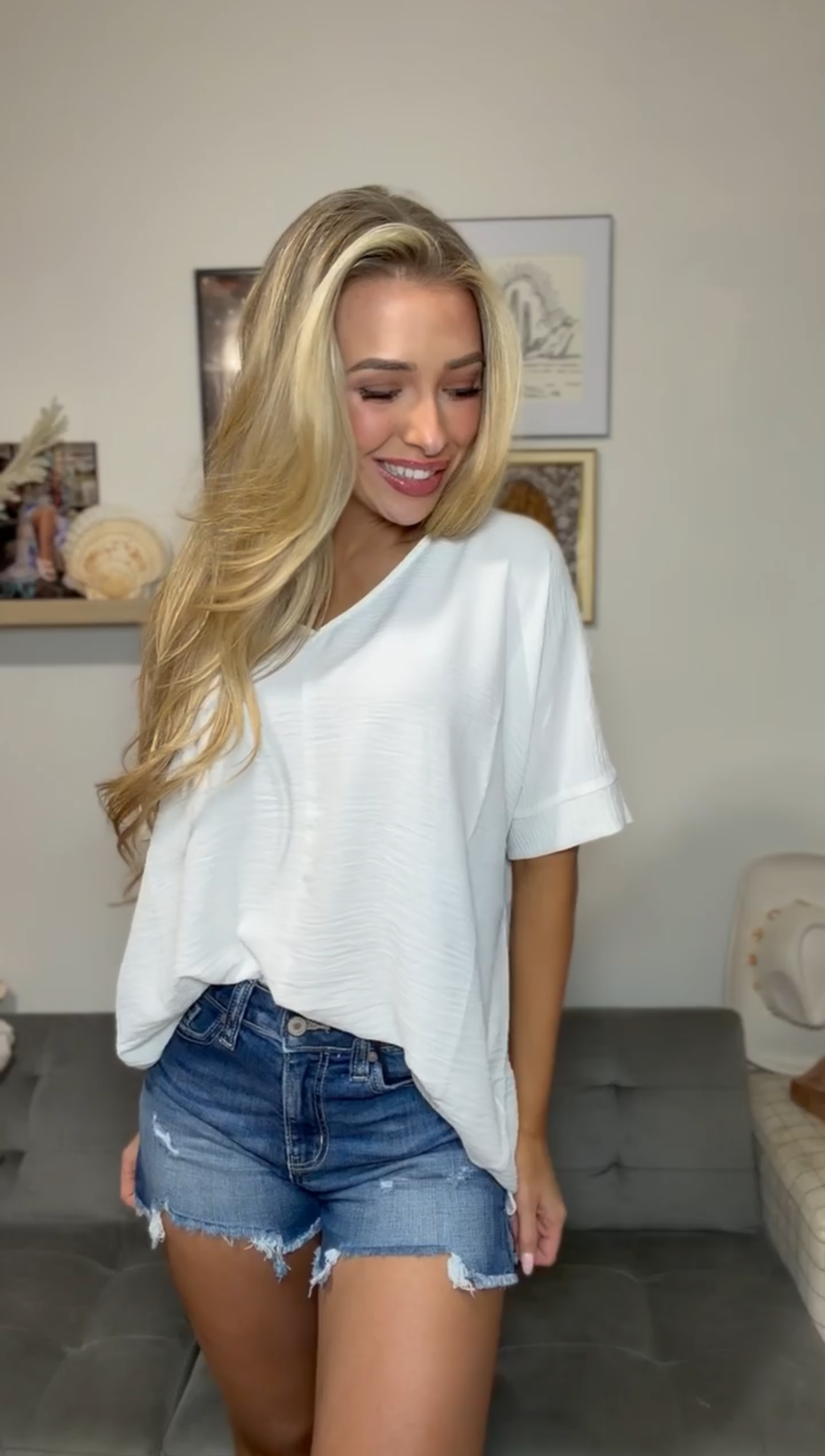 Woven Airflow V-Neck Dolman Top in White