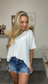 Woven Airflow V-Neck Dolman Top in White