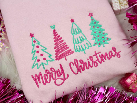 PREORDER Embroidery Merry Christmas Trees Pink/Mint Theme Crewneck