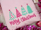 PREORDER Embroidery Merry Christmas Trees Pink/Mint Theme Crewneck