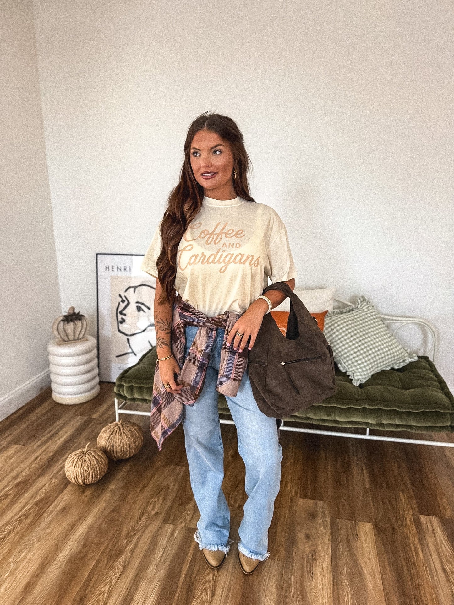 Coffee and Cardigans Boxy Graphic Tee on Ivory *final sale*