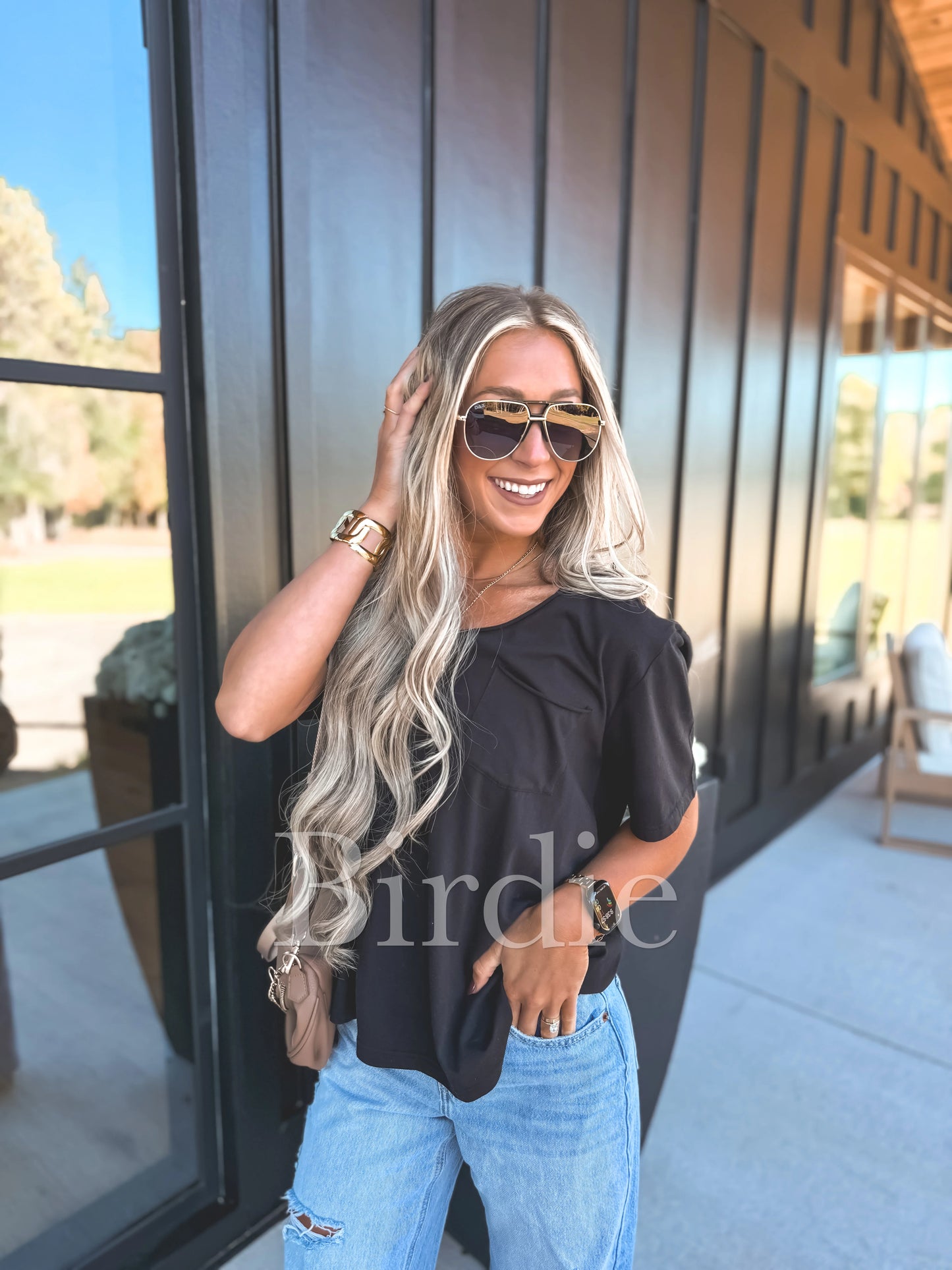 Birdie Softstyle V-Neck Pocket Tee In Black