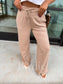 Birdie Ribbed Wide Band Leg Pants in Toasted Almond