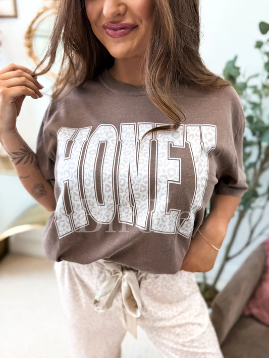 Honey Leopard HONEY Graphic Tee on Espresso