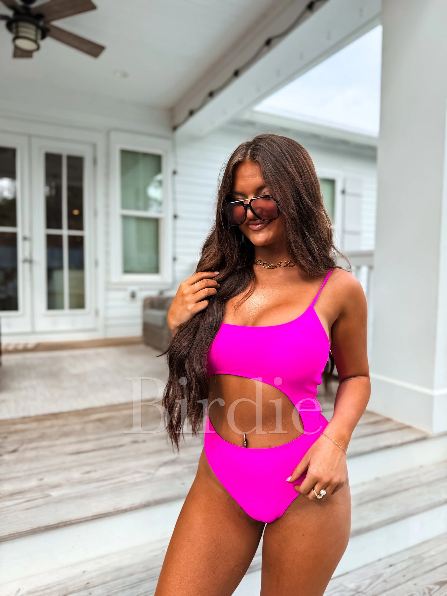 Birdie Hot Pink Energy Crush Cutout One Piece Swimsuit