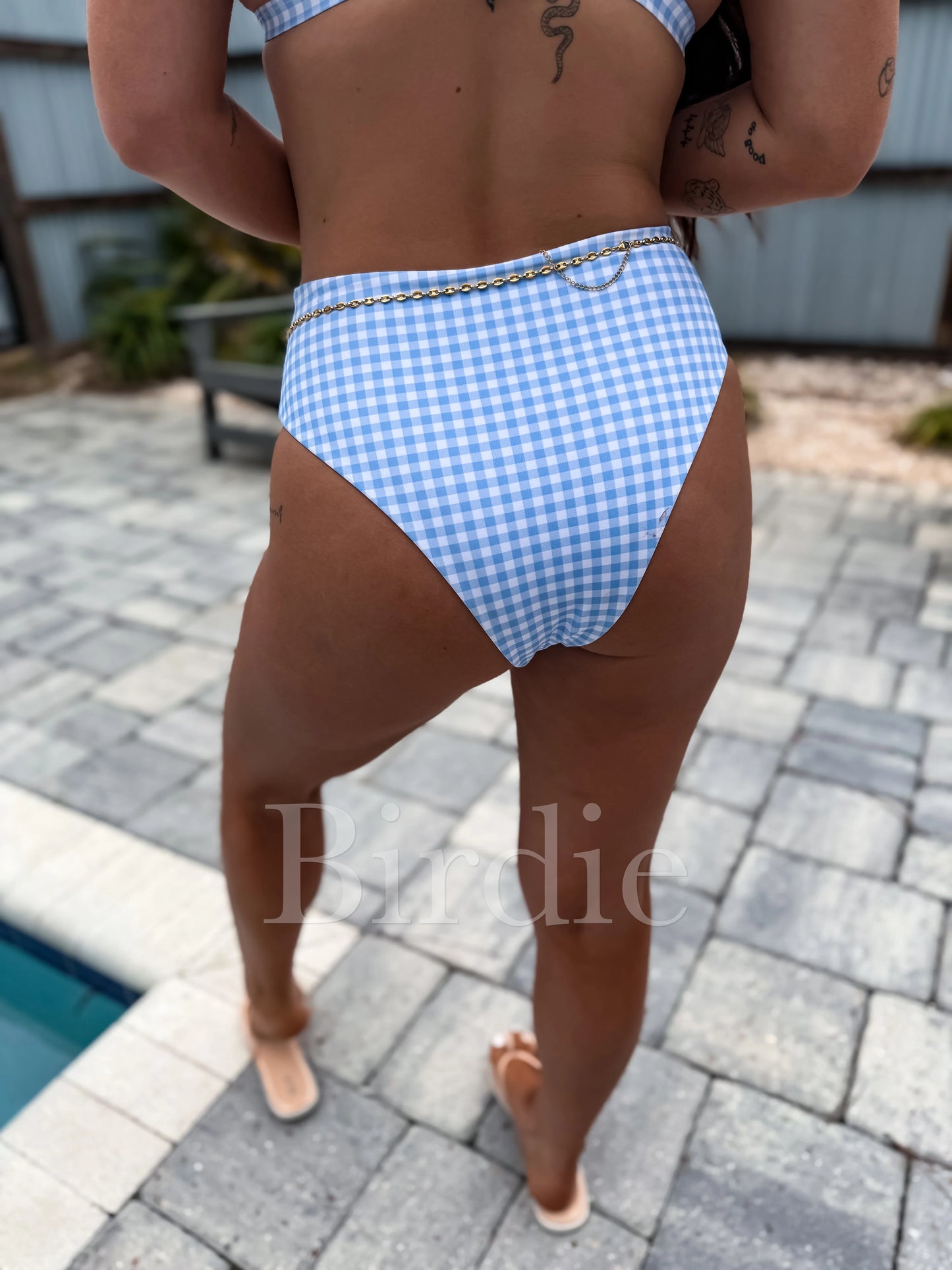 Birdie Two Piece Swimsuit in Blue Gingham Girl (Sold as Set)