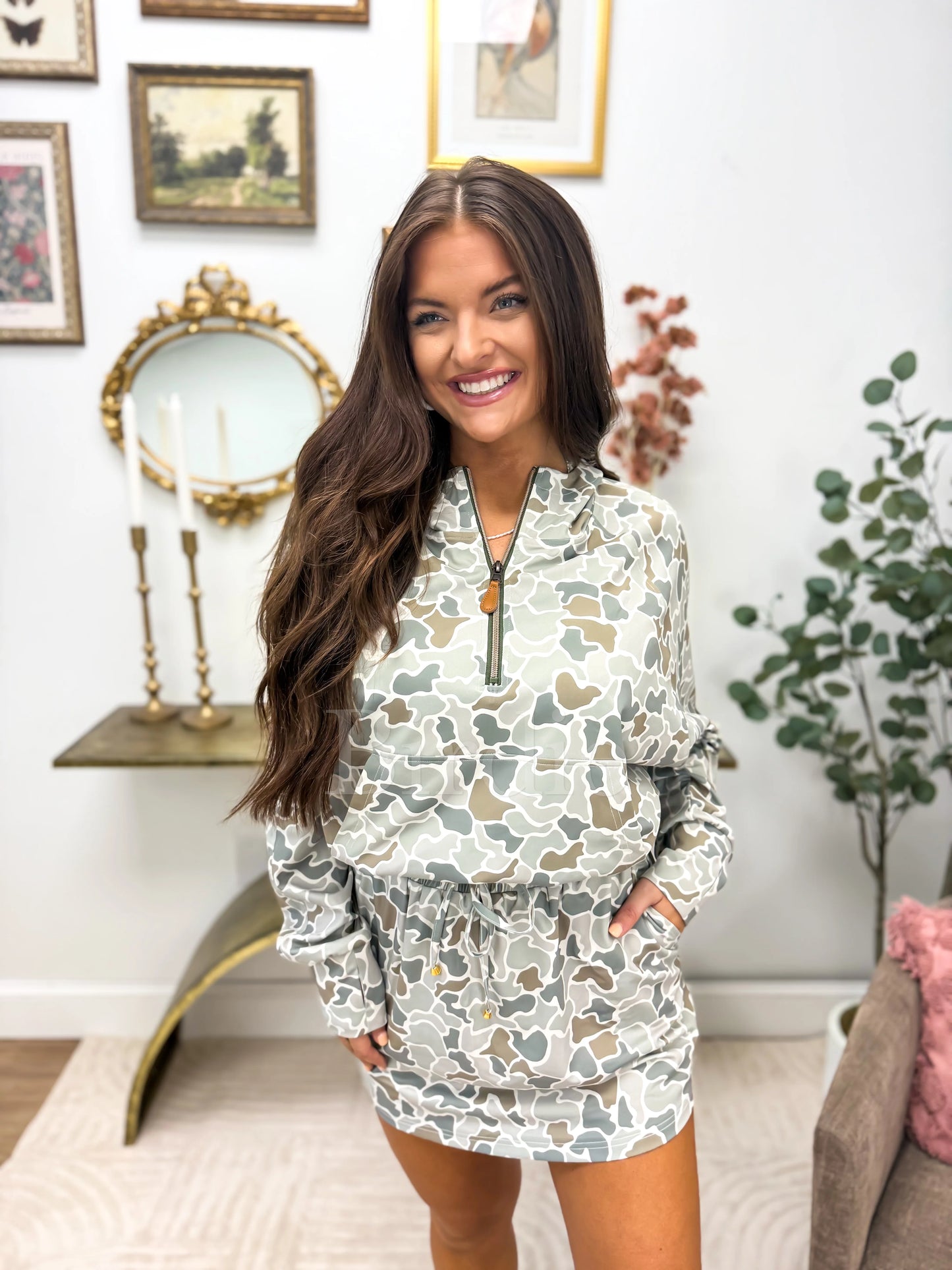PREORDER Birdie Summer Quarter Zip Pullover in Sage Green Duck Camo