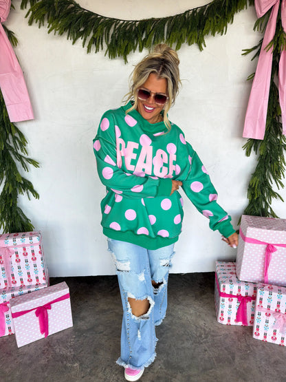 PREORDER Peace & Polka Dot Mock Neck Pullover