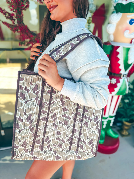 PREORDER Birdie Quilted Tote Bag in Duck Camo