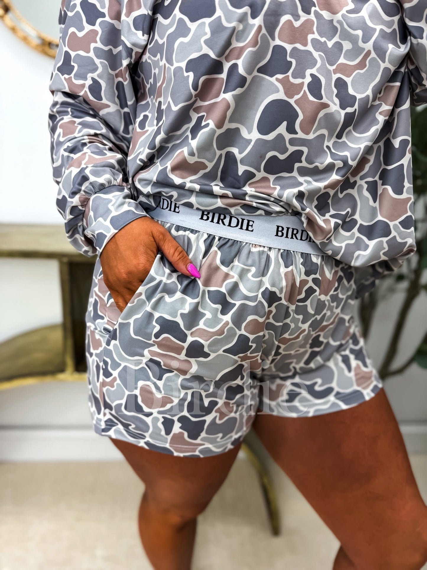 PREORDER Birdie Gray Duck Camo Two Piece Long Sleeve Boxer Set