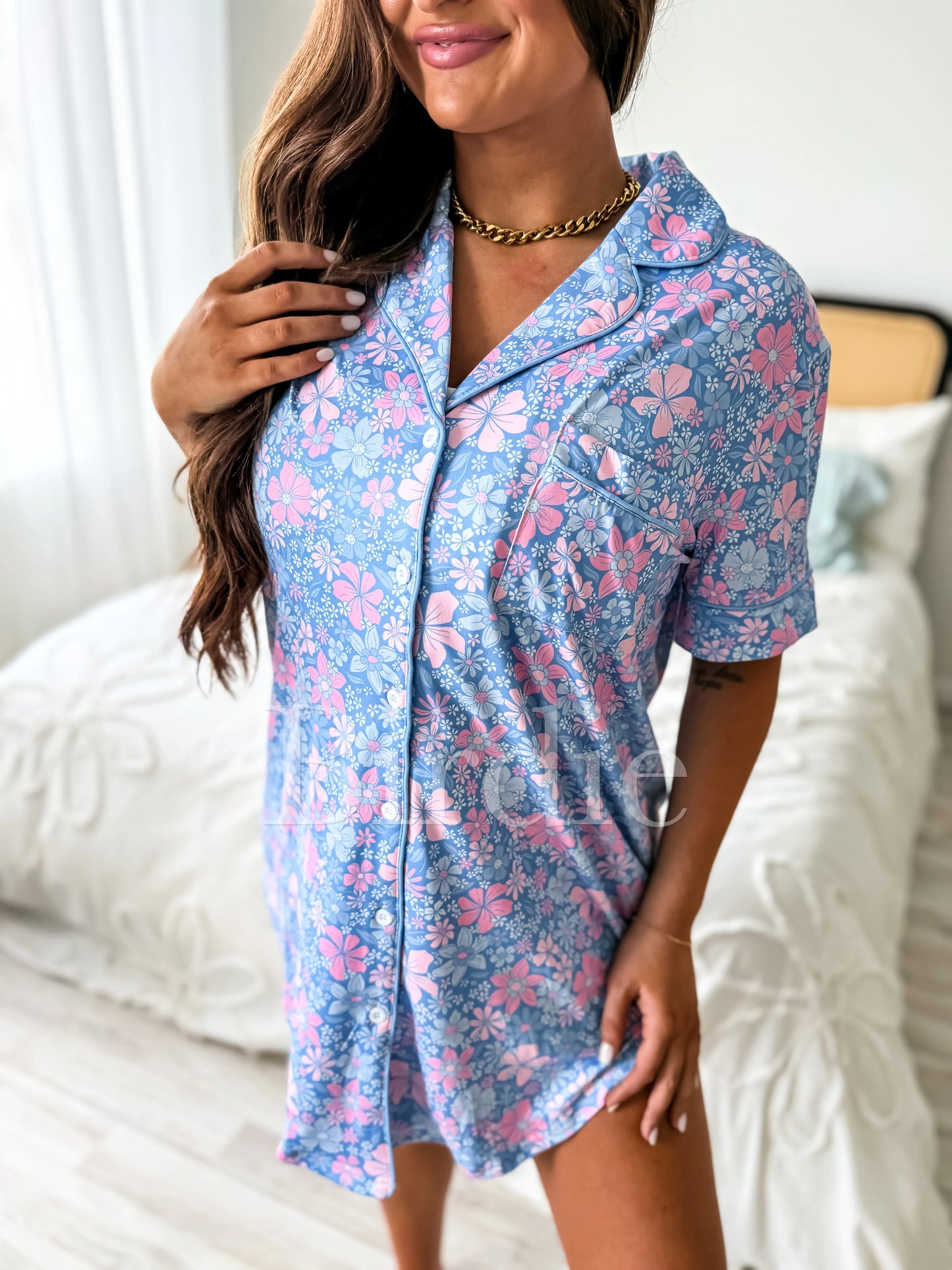 Birdie Tee Sleep Dress in Bluebell Blush