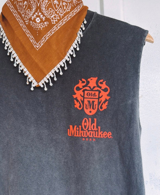 Old Mil Crop Rhinestone Tassel Top - Small