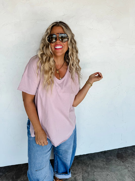 PREORDER/ free ship— Joey V-Neck Washed Cotton Boyfriend Tee